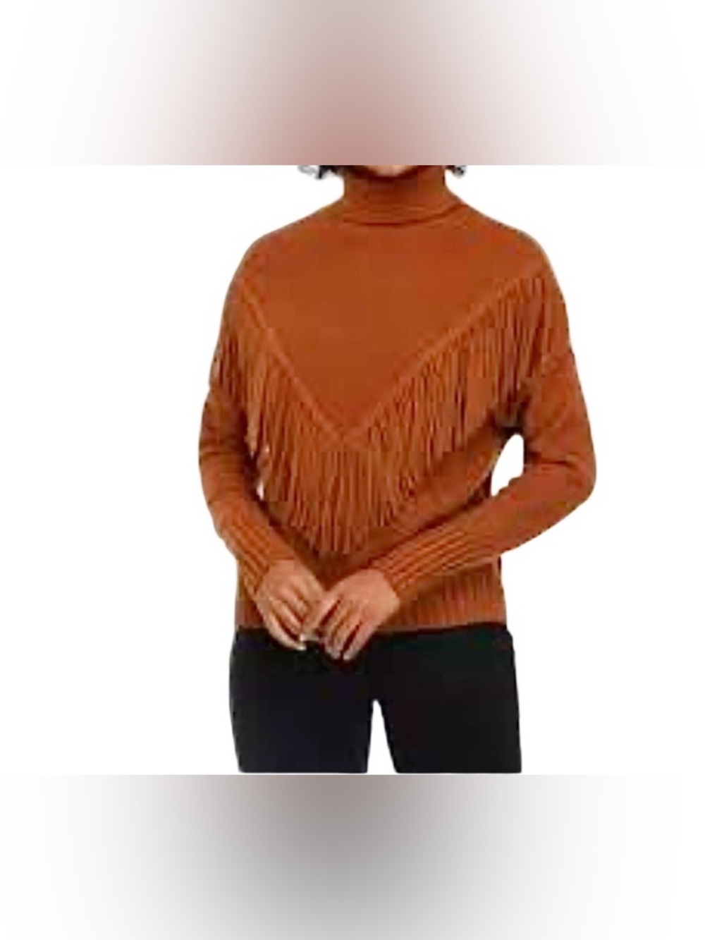 Chelsea & Theodore Fringe Turtleneck Sweater Size M